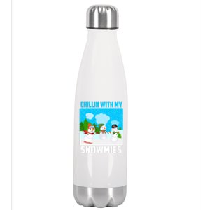 Chillin With My Snowmies Winter Christmas Scene Gift Stainless Steel Insulated Water Bottle