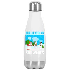 Chillin With My Snowmies Winter Christmas Scene Gift Stainless Steel Insulated Water Bottle