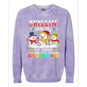 Chillin With My 1st Grade Snowmies Christmas Teacher Funny Gift Colorblast Crewneck Sweatshirt