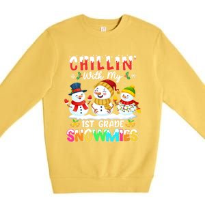 Chillin With My 1st Grade Snowmies Christmas Teacher Funny Gift Premium Crewneck Sweatshirt