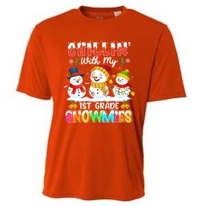 Chillin With My 1st Grade Snowmies Christmas Teacher Funny Gift Cooling Performance Crew T-Shirt