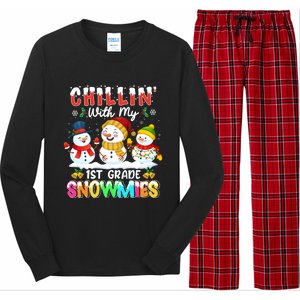 Chillin With My 1st Grade Snowmies Christmas Teacher Funny Gift Long Sleeve Pajama Set