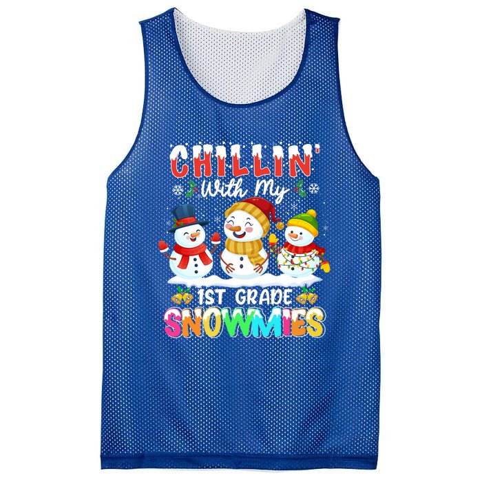 Chillin With My 1st Grade Snowmies Christmas Teacher Funny Gift Mesh Reversible Basketball Jersey Tank