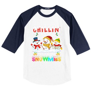 Chillin With My 1st Grade Snowmies Christmas Teacher Funny Gift Baseball Sleeve Shirt