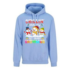 Chillin With My 1st Grade Snowmies Christmas Teacher Funny Gift Unisex Surf Hoodie