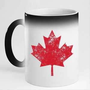 Canada Women Men Distressed Red Maple Leaf Canada Day 11oz Black Color Changing Mug