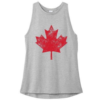 Canada Women Men Distressed Red Maple Leaf Canada Day Ladies PosiCharge Tri-Blend Wicking Tank