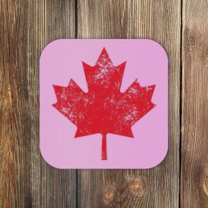 Canada Women Men Distressed Red Maple Leaf Canada Day Coaster