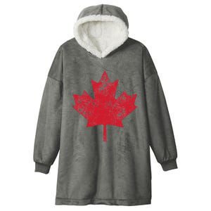 Canada Women Men Distressed Red Maple Leaf Canada Day Hooded Wearable Blanket