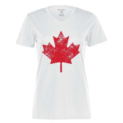 Canada Women Men Distressed Red Maple Leaf Canada Day Women's Momentum V-Neck T-Shirt