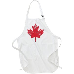 Canada Women Men Distressed Red Maple Leaf Canada Day Full-Length Apron With Pockets