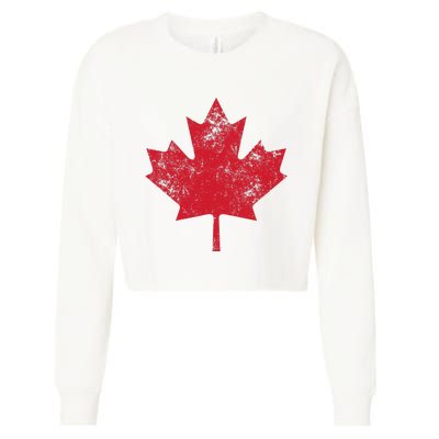 Canada Women Men Distressed Red Maple Leaf Canada Day Cropped Pullover Crew