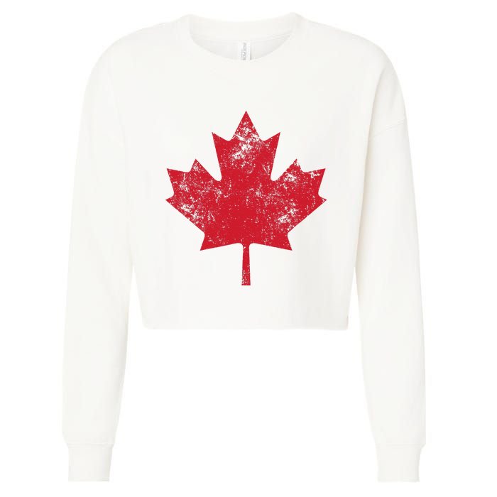 Canada Women Men Distressed Red Maple Leaf Canada Day Cropped Pullover Crew