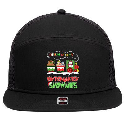 Chillin With My Kindergarten Snowmies Christmas Teacher Gift 7 Panel Mesh Trucker Snapback Hat