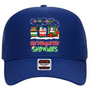 Chillin With My Kindergarten Snowmies Christmas Teacher Gift High Crown Mesh Back Trucker Hat