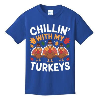 Chillin With My Turkeys Funny Thanksgiving Family Funny Gift Kids T-Shirt