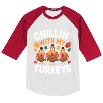 Chillin With My Turkeys Funny Thanksgiving Family Funny Gift Kids Colorblock Raglan Jersey