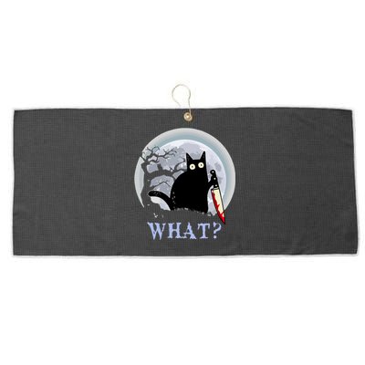 Cat What Murderous Halloween Black Cat With Knife Costume Gift Large Microfiber Waffle Golf Towel