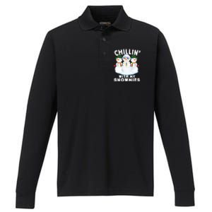 Chillin With My Snowmies Christmas Holiday Great Gift Performance Long Sleeve Polo