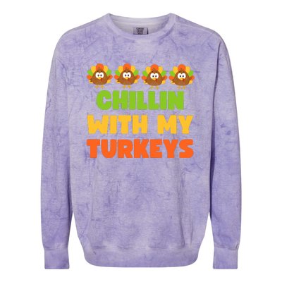 Chillin With My Turkeys Funny Thanksgiving Colorblast Crewneck Sweatshirt