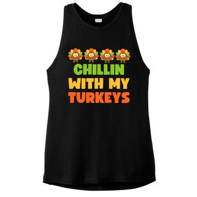 Chillin With My Turkeys Funny Thanksgiving Ladies PosiCharge Tri-Blend Wicking Tank