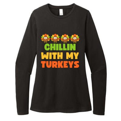 Chillin With My Turkeys Funny Thanksgiving Womens CVC Long Sleeve Shirt