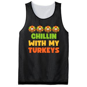 Chillin With My Turkeys Funny Thanksgiving Mesh Reversible Basketball Jersey Tank