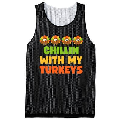 Chillin With My Turkeys Funny Thanksgiving Mesh Reversible Basketball Jersey Tank