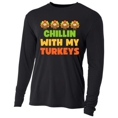 Chillin With My Turkeys Funny Thanksgiving Cooling Performance Long Sleeve Crew