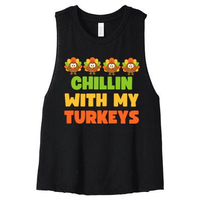 Chillin With My Turkeys Funny Thanksgiving Women's Racerback Cropped Tank