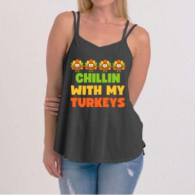 Chillin With My Turkeys Funny Thanksgiving Women's Strappy Tank