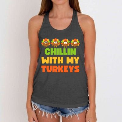 Chillin With My Turkeys Funny Thanksgiving Women's Knotted Racerback Tank