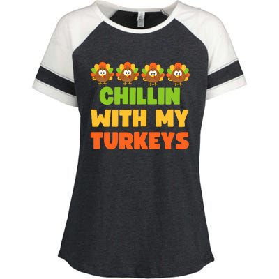 Chillin With My Turkeys Funny Thanksgiving Enza Ladies Jersey Colorblock Tee