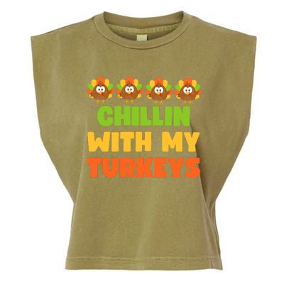 Chillin With My Turkeys Funny Thanksgiving Garment-Dyed Women's Muscle Tee