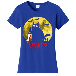 Cat What Murderous Black Cat Holding Knife Funny Halloween Women's T-Shirt