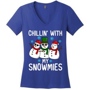 Chillin With My Snowmies Funny Christmas Group Outfits Cool Gift Women's V-Neck T-Shirt