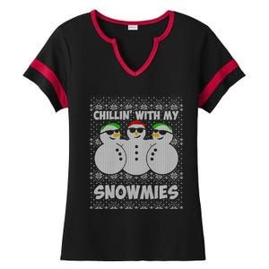 Chillin With My Snowmies Funny Ugly Christmas Ladies Halftime Notch Neck Tee