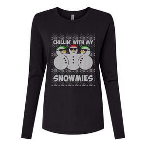 Chillin With My Snowmies Funny Ugly Christmas Womens Cotton Relaxed Long Sleeve T-Shirt