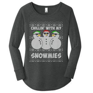 Chillin With My Snowmies Funny Ugly Christmas Women's Perfect Tri Tunic Long Sleeve Shirt