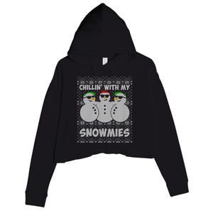 Chillin With My Snowmies Funny Ugly Christmas Crop Fleece Hoodie