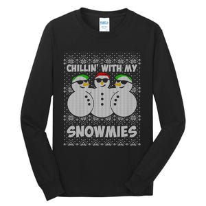 Chillin With My Snowmies Funny Ugly Christmas Tall Long Sleeve T-Shirt