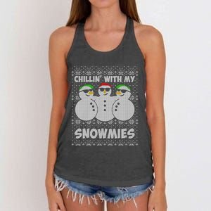 Chillin With My Snowmies Funny Ugly Christmas Women's Knotted Racerback Tank