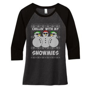 Chillin With My Snowmies Funny Ugly Christmas Women's Tri-Blend 3/4-Sleeve Raglan Shirt