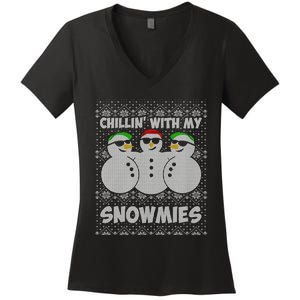 Chillin With My Snowmies Funny Ugly Christmas Women's V-Neck T-Shirt