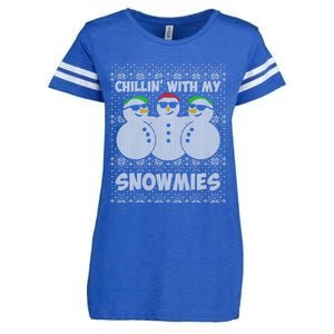 Chillin With My Snowmies Funny Ugly Christmas Enza Ladies Jersey Football T-Shirt