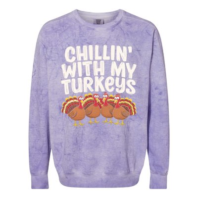 Chillin With My Turkeys Thanksgiving Turkeys Gift Colorblast Crewneck Sweatshirt