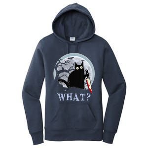 Cat What Murderous Black Cat With Knife Halloween Costume Women's Pullover Hoodie