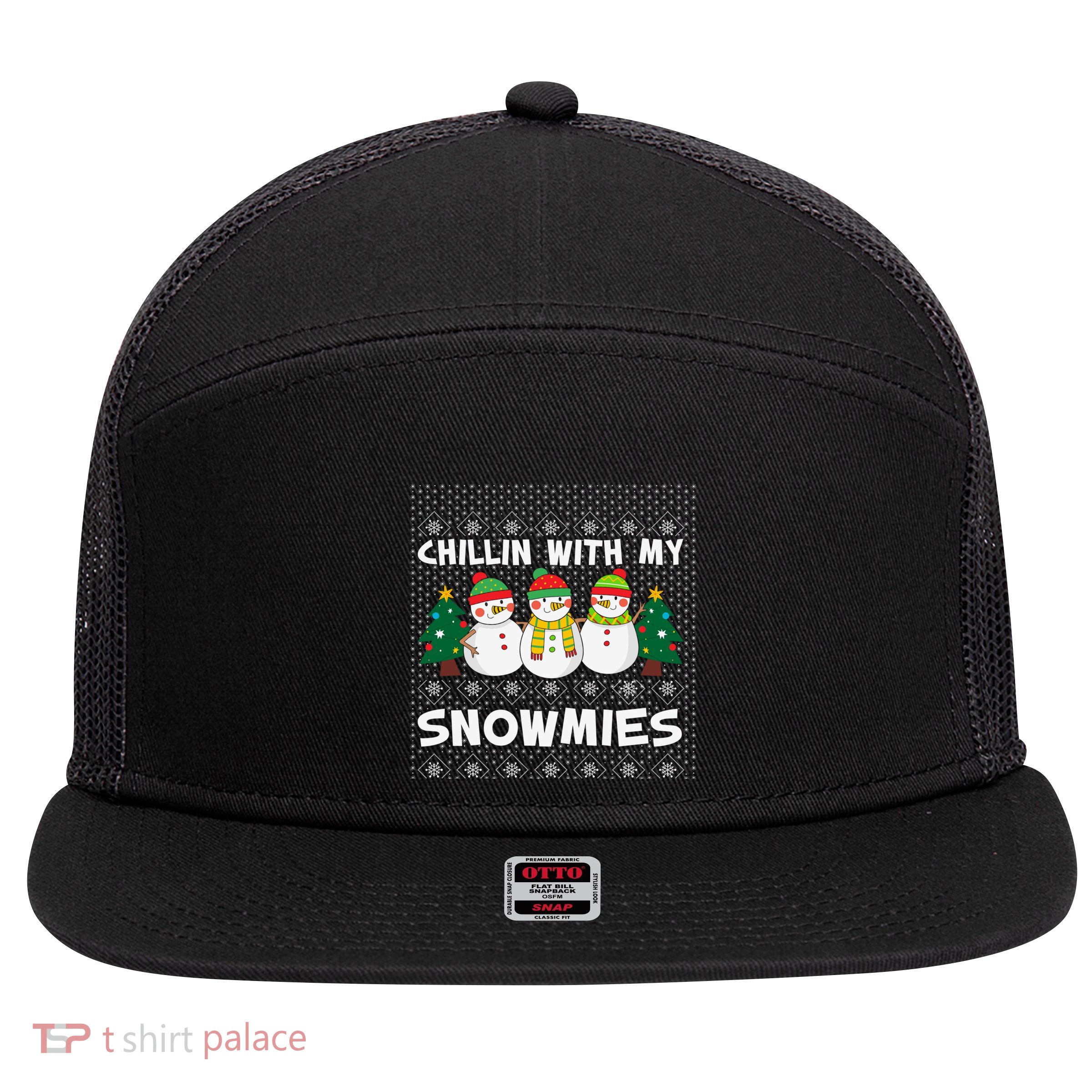 Chillin With My Snowmies Ugly Christmas Sweater Snow Cute Gift 7 Panel Mesh Trucker Snapback Hat