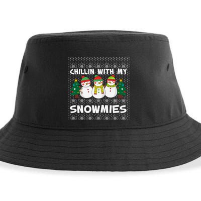 Chillin With My Snowmies Ugly Christmas Sweater Snow Cute Gift Sustainable Bucket Hat