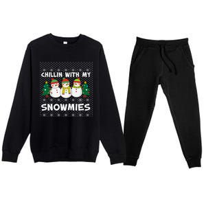 Chillin With My Snowmies Ugly Christmas Sweater Snow Cute Gift Premium Crewneck Sweatsuit Set